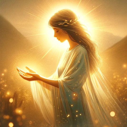 woman looking at her hands after being healed